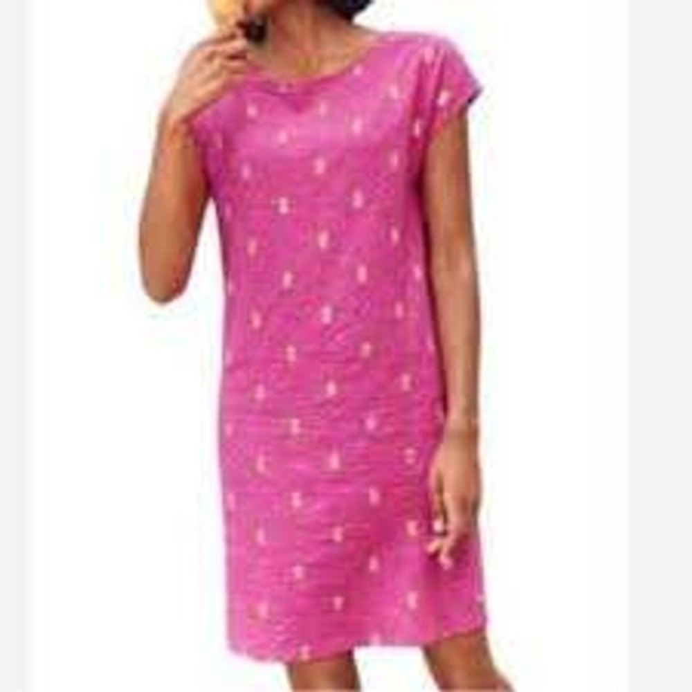 Boden Pink Pineapple Gold Foil Print Cotton Jersey Shift Dress J0198 US 2P
